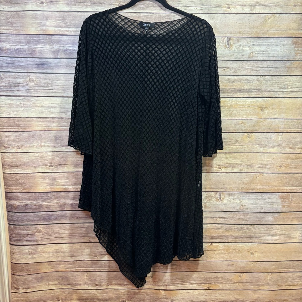 Comfy USA Womens Mesh Swim Coverup Asymmetric Lagenlook Sheer Black Small Tunic